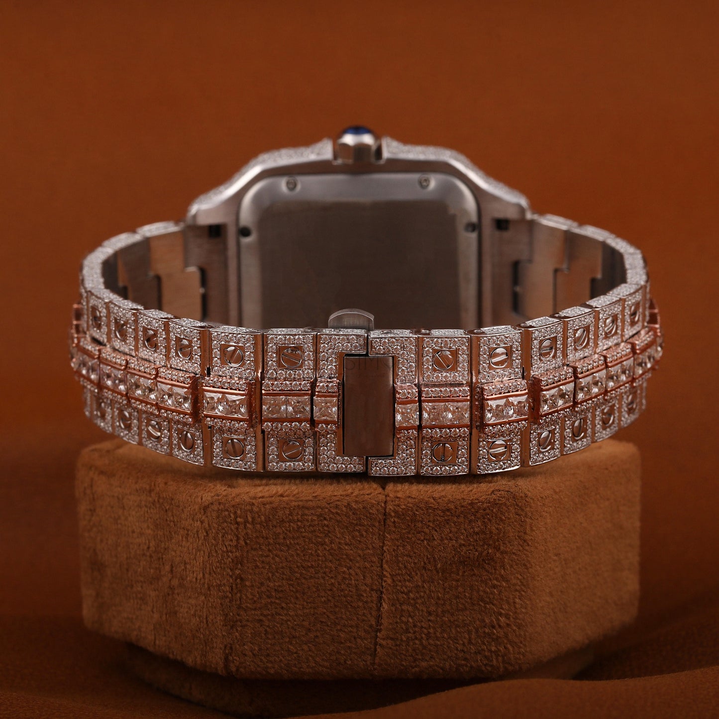 Luxury Rose Gold Square Iced-Out Watch – Roman Dial Diamond-Style Stainless Steel Quartz Timepiece