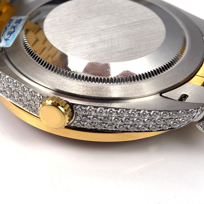 Luxury Rainbow Bezel Arabic Dial Iced-Out Watch – Gold & Silver Diamond-Style Quartz Timepiece