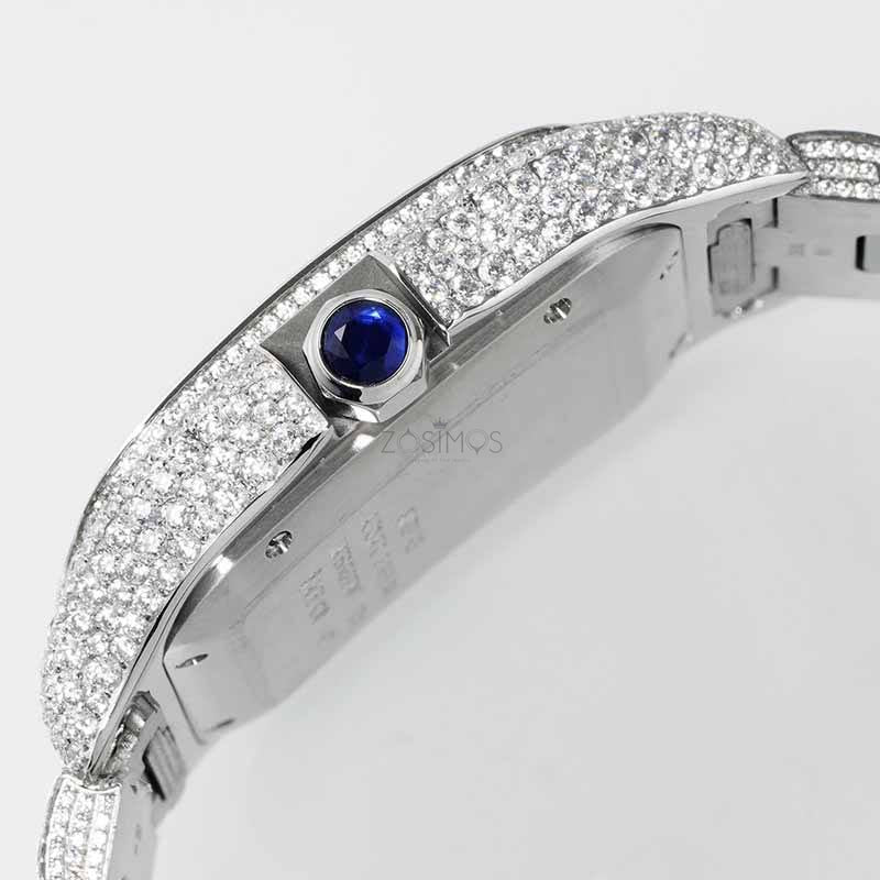 Luxury Arabic Dial Square Iced-Out Watch – Silver Diamond-Style Stainless Steel Quartz Timepiece