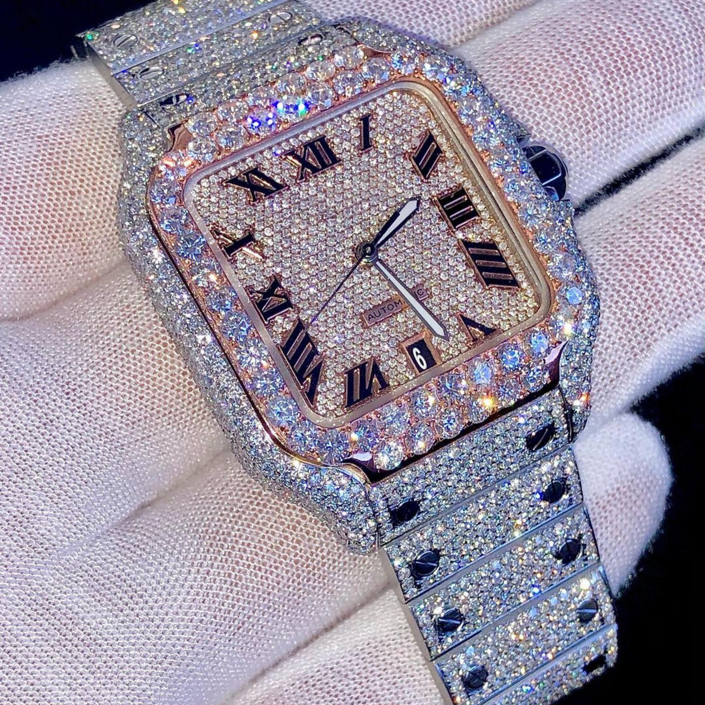 Luxury Gold Baguette Iced Chronograph Watch – Diamond Bezel Stainless Steel Timepiece