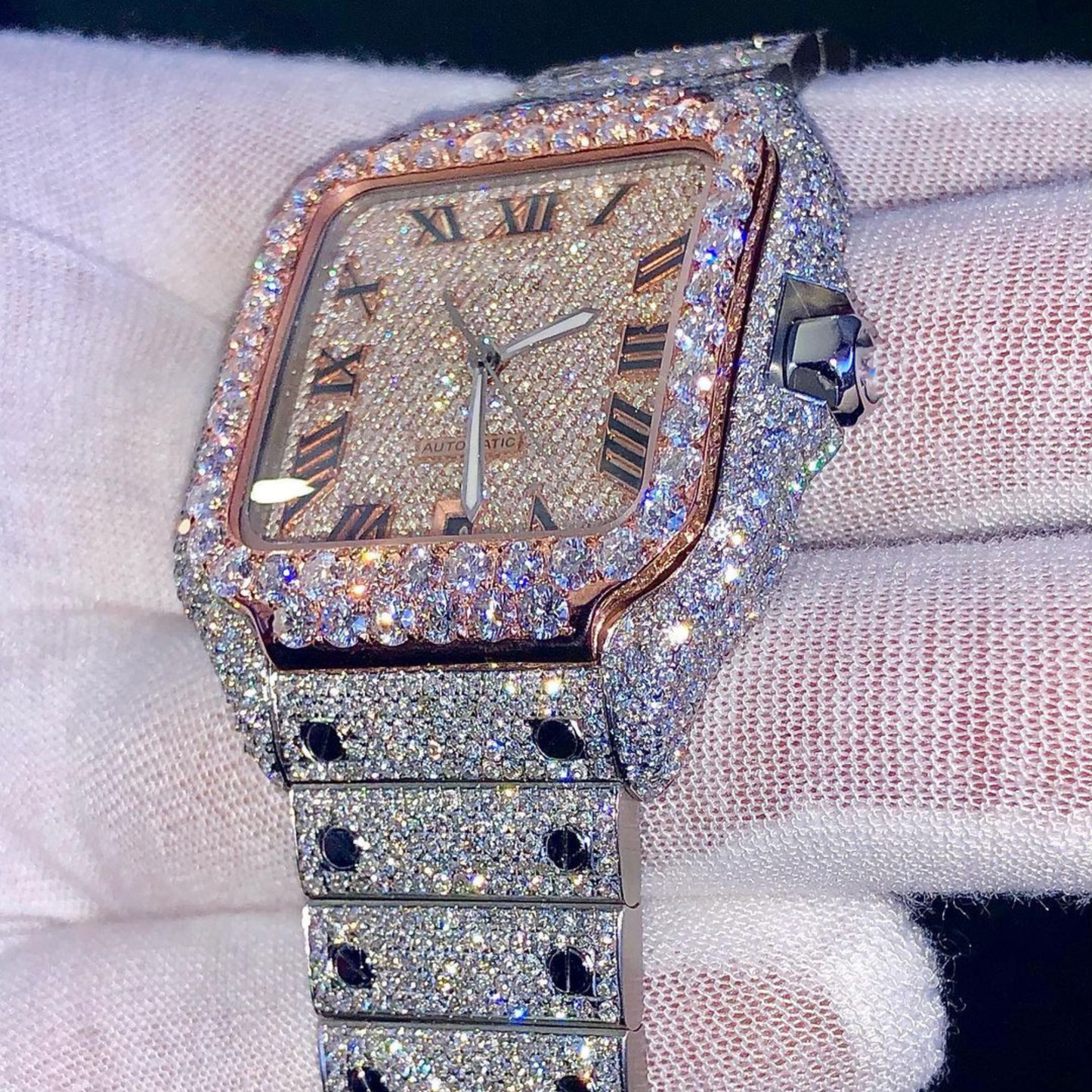 Luxury Gold Baguette Iced Chronograph Watch – Diamond Bezel Stainless Steel Timepiece