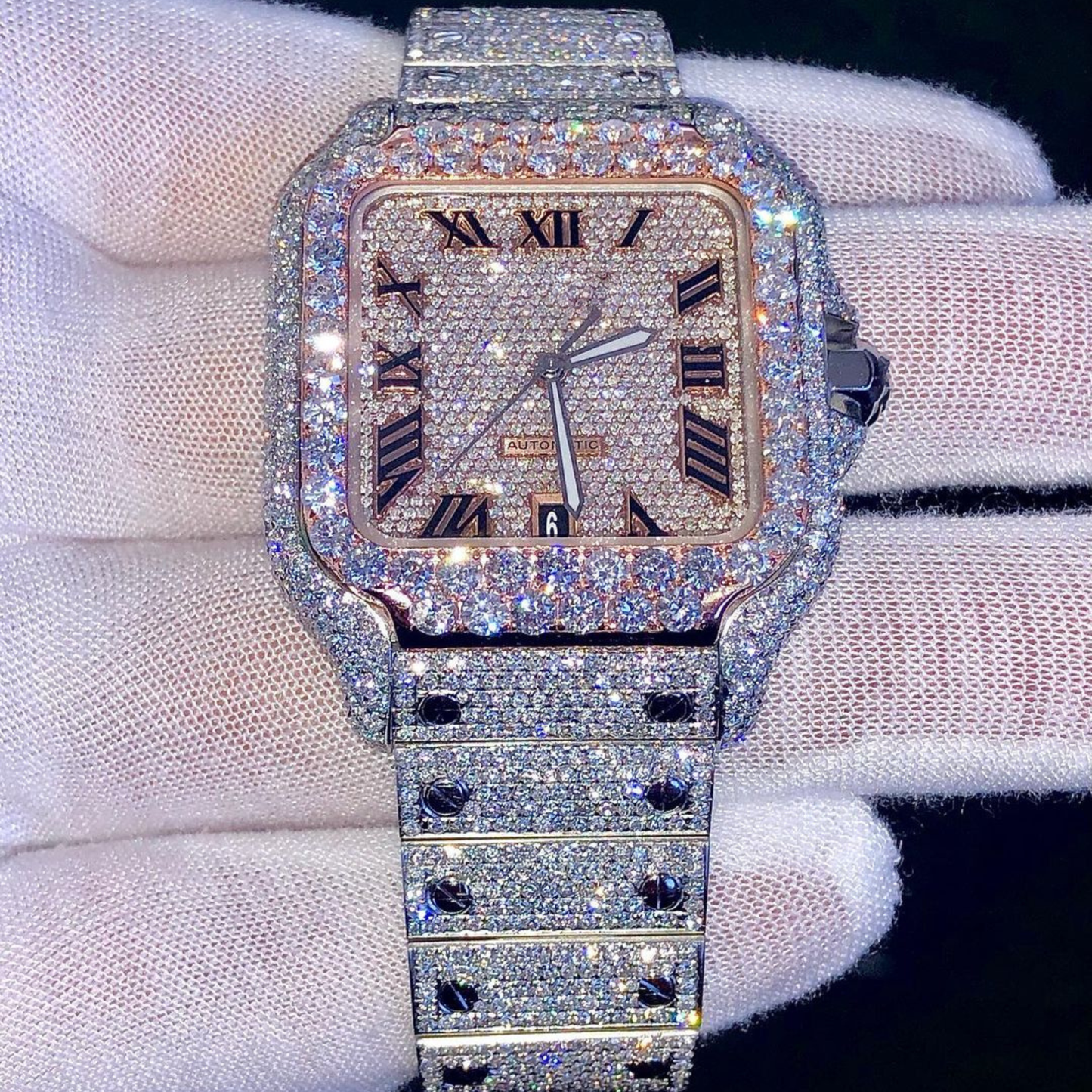 Luxury Gold Baguette Iced Chronograph Watch – Diamond Bezel Stainless Steel Timepiece