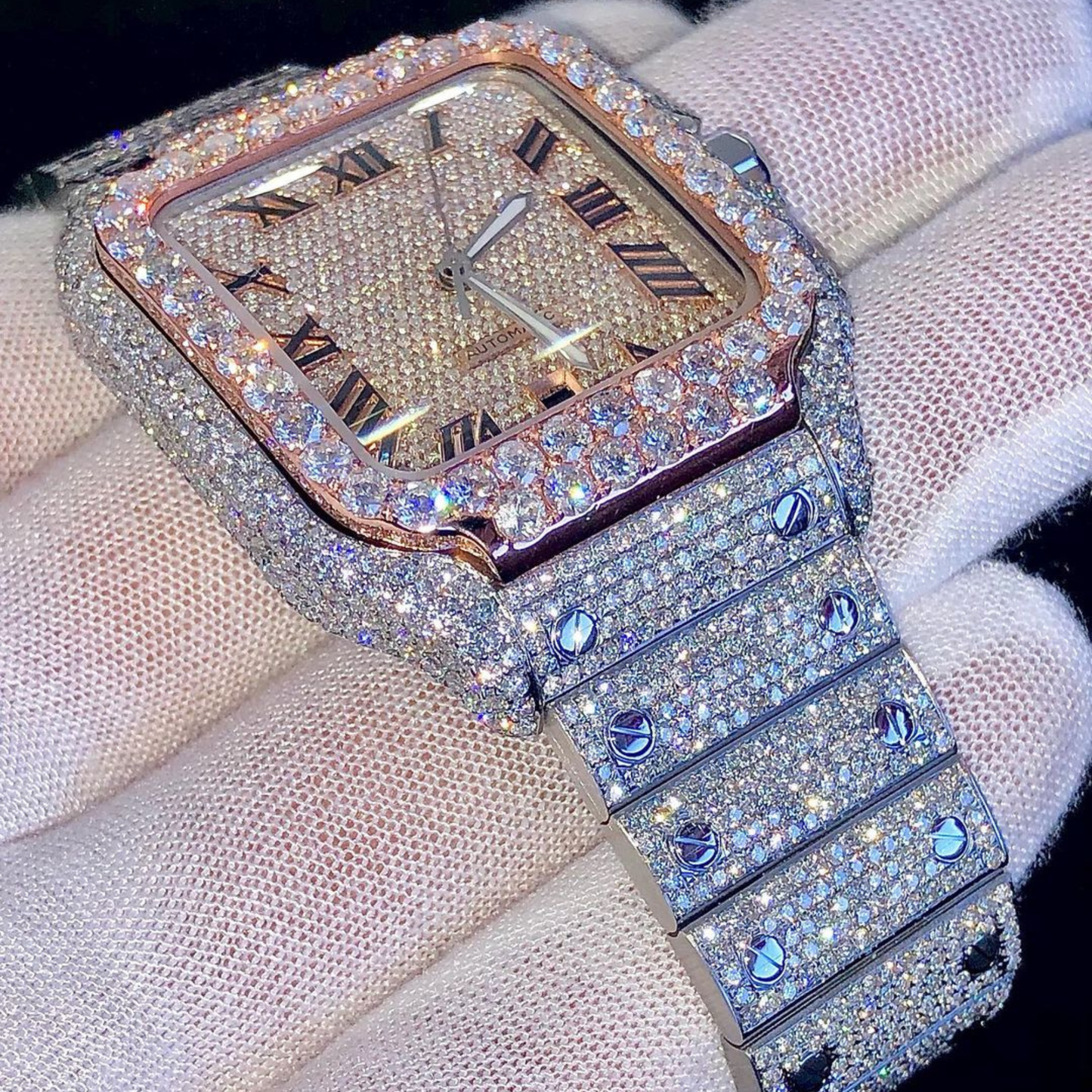 Luxury Gold Baguette Iced Chronograph Watch – Diamond Bezel Stainless Steel Timepiece