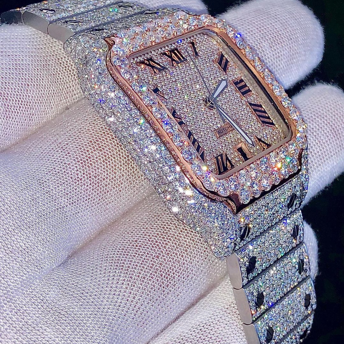 Luxury Gold Baguette Iced Chronograph Watch – Diamond Bezel Stainless Steel Timepiece