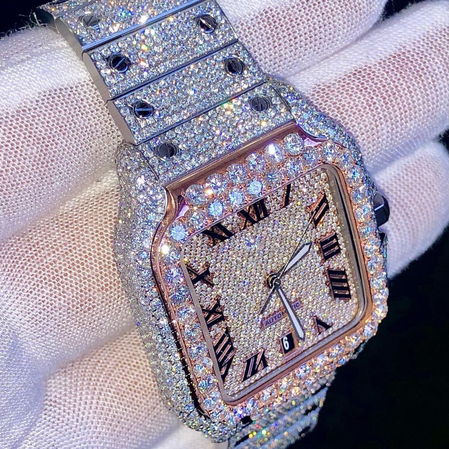 Luxury Gold Baguette Iced Chronograph Watch – Diamond Bezel Stainless Steel Timepiece