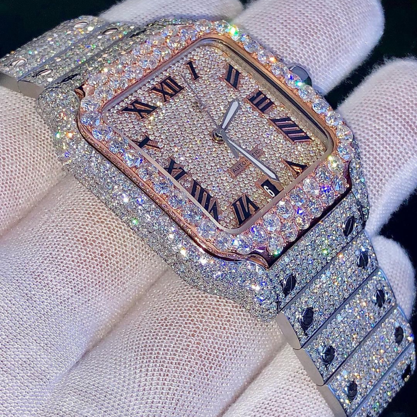 Luxury Gold Baguette Iced Chronograph Watch – Diamond Bezel Stainless Steel Timepiece