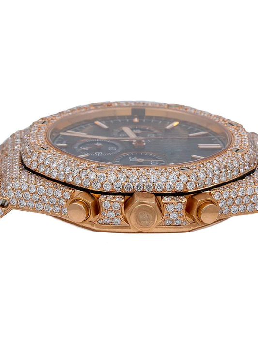 Luxury Chronograph Iced-Out Watch – Rose Gold Diamond-Style Stainless Steel Quartz Timepiece