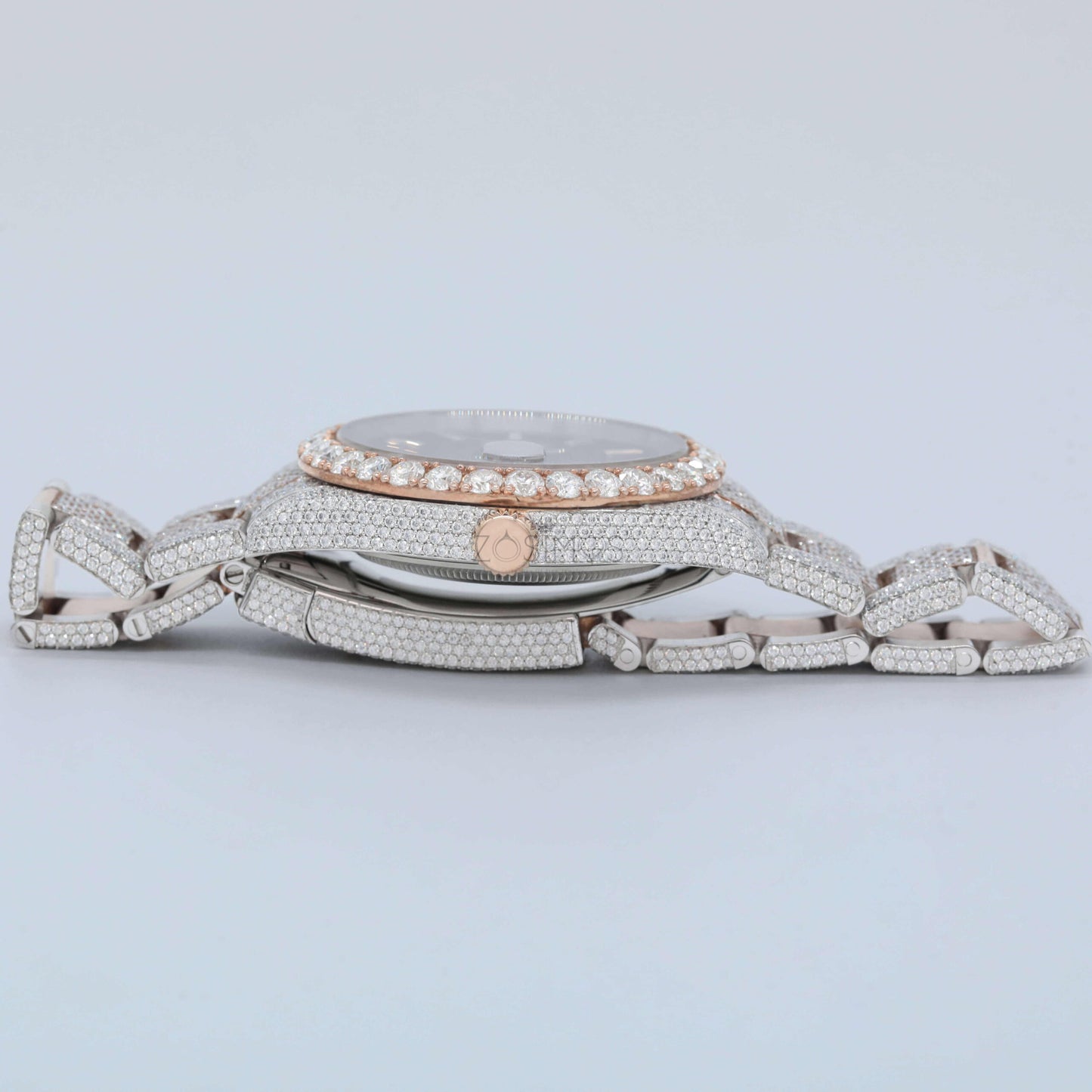 Luxury Diamond Bezel Watch – Rose Gold & Silver Stainless Steel Quartz Timepiece for Men