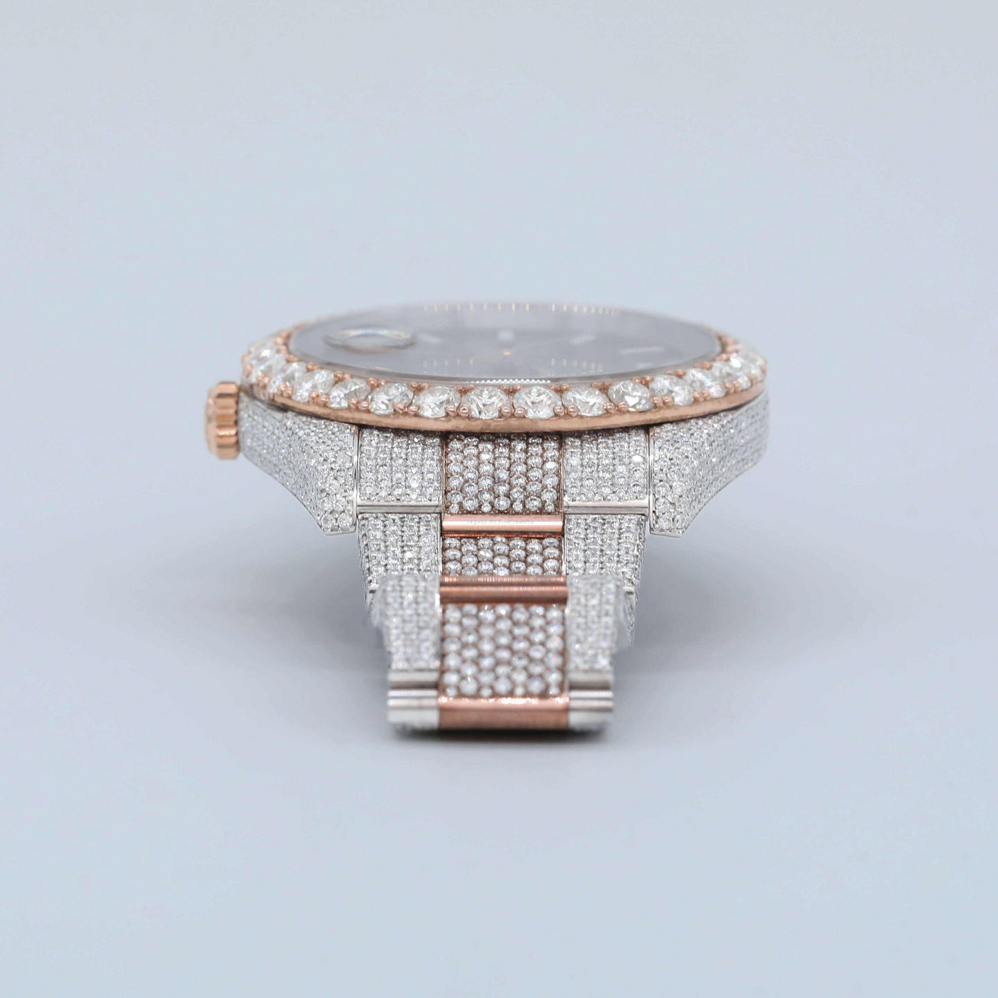 Luxury Diamond Bezel Watch – Rose Gold & Silver Stainless Steel Quartz Timepiece for Men