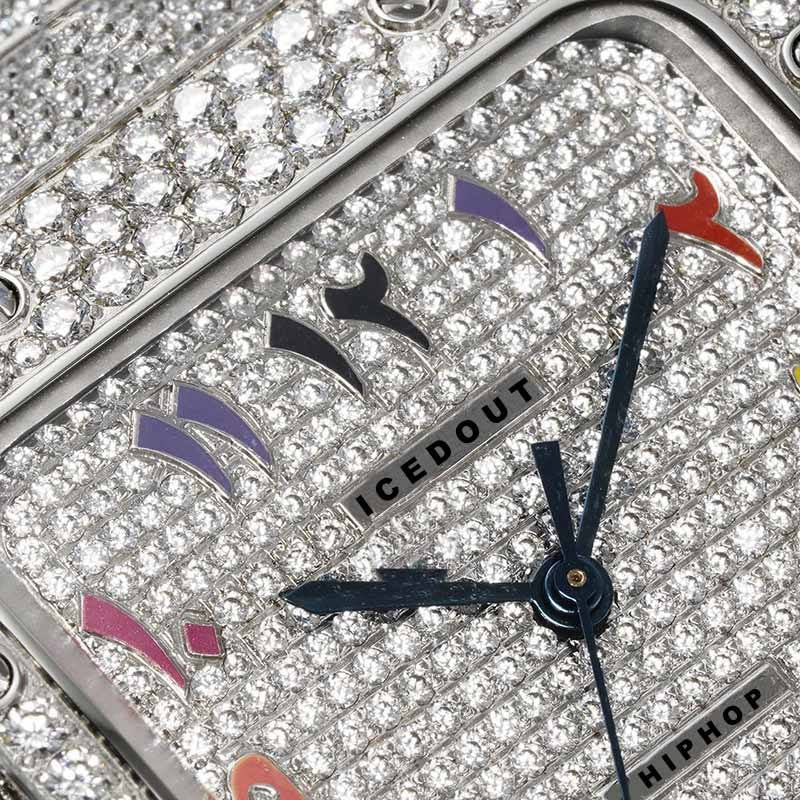 Luxury Arabic Dial Square Iced-Out Watch – Silver Diamond-Style Stainless Steel Quartz Timepiece